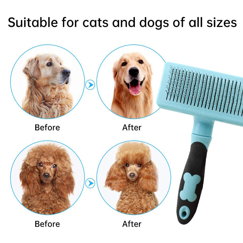 [Australia] - UmaUbaby Self Cleaning Slicker Brush - Pet Grooming Brush for Dogs and Cats - Pets Cat and Dog Hair Brush Tools - Dog Brush and Cat Brush Suitable - Massages Particle Pet Comb Blue 