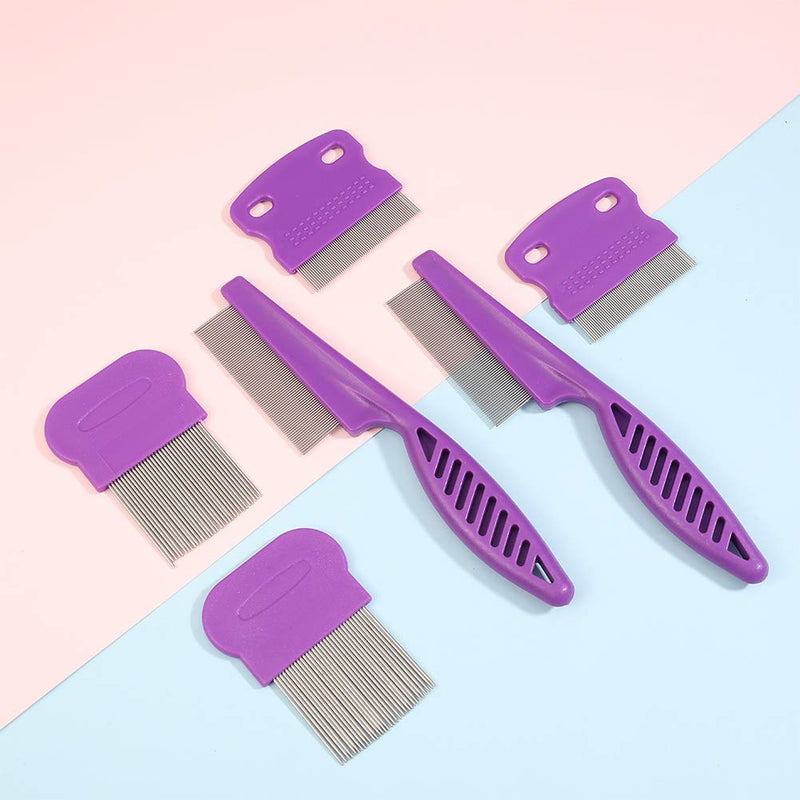 Heyu-Lotus 6 PCS Pet Flea Comb, Tear Stain & Flea Remover Comb Set for Dog Cat Stainless Steel Teeth Pet Grooming Comb for Removing Flea Egg,Mites,Ticks Dandruff Flakes,Crust,Mucus,Stains (purple) purple - PawsPlanet Australia