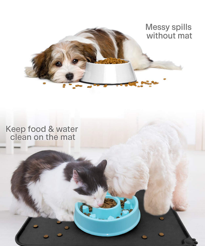 Taglory Dog and Cat Food Mat, Waterproof & Non Slip Silicone Pet Feeding Mat for Food and Water Bowls, 47x30cm Black S (Pack of 1) - PawsPlanet Australia
