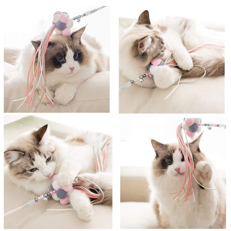 [Australia] - Cat Teaser Wands 3 PCS Cat Wands Interactive Cat Toys Cat Stick with Balls, Feather and Tassel for Cat Kitten Having Fun Exerciser Playing Pink 