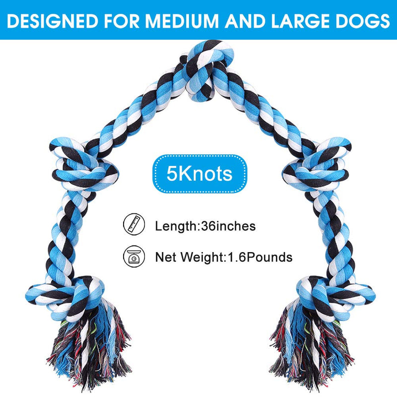 Hipat Dog Rope Toy for Aggressive Chewers, Super Large(35 Inch, 1.6 Pounds, 5 Knots) Durable Cotton Rope Toy for Large Powerful Breed Dog, Tough Tug of War Rope Toy for Chewing and Teething Cleaning - PawsPlanet Australia