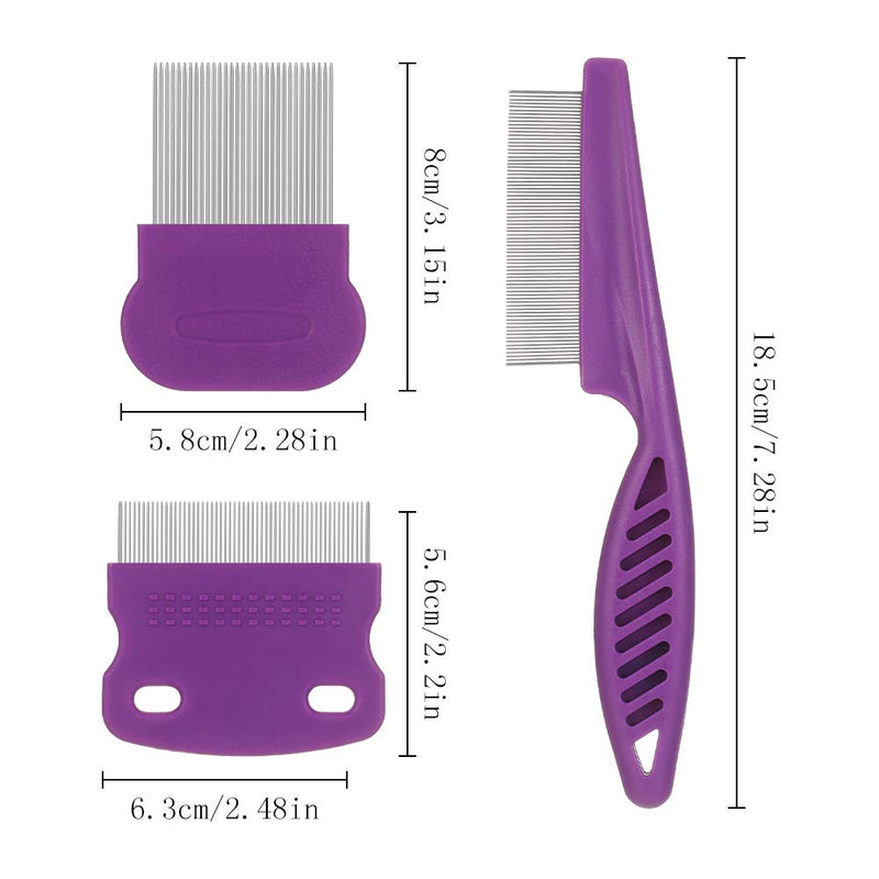 Heyu-Lotus 6 PCS Pet Flea Comb, Tear Stain & Flea Remover Comb Set for Dog Cat Stainless Steel Teeth Pet Grooming Comb for Removing Flea Egg,Mites,Ticks Dandruff Flakes,Crust,Mucus,Stains (purple) purple - PawsPlanet Australia