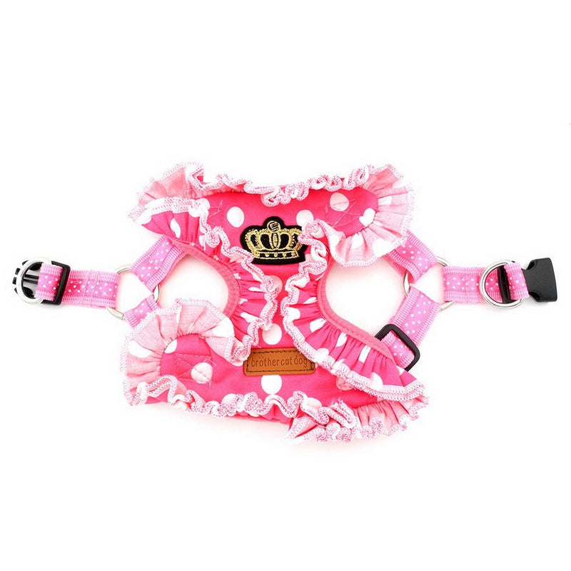 [Australia] - SMALLLEE_LUCKY_STORE Polka Dot Small Dog Cat Harness Vest with Ruffles,Soft Mesh Harness and Leash Set for Girls No Pulling Adjustable M (chest 34cm / 13.4") Pink 