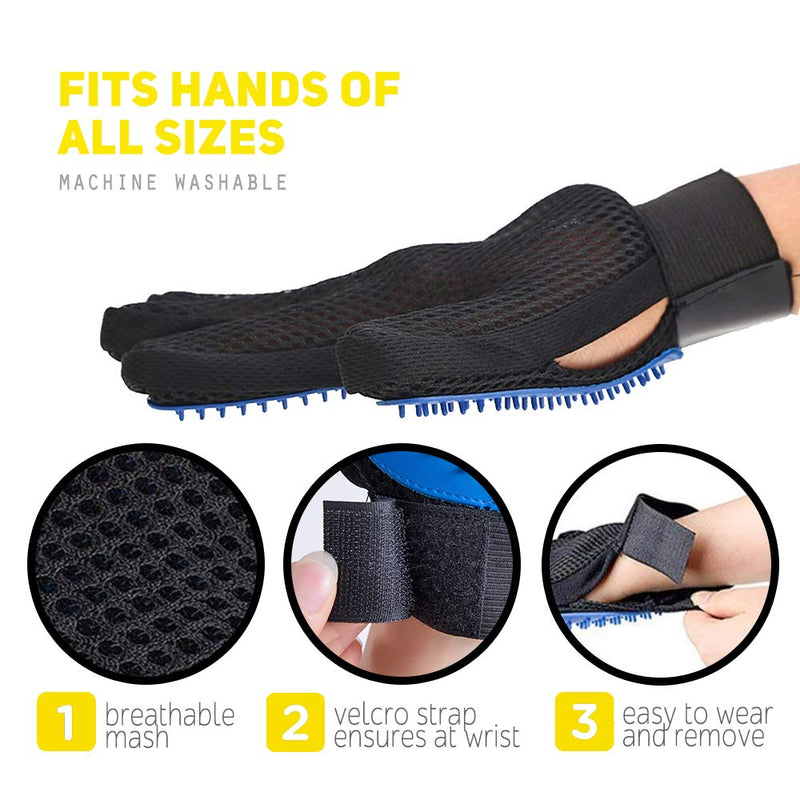 [Australia] - EJG New Version 1 Pair Pet Grooming Gloves with Hair Removal Brush, Deshedding Gloves to Brush and Remove Pet Hair, Dematter Deshedder for Dog, Cat, Horse with Long & Short Fur 