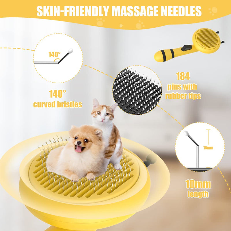 PETSTAY Cat Brush Deshedding Brush for Shedding and Grooming, Self Cleaning Slicker Brush for Pet Massage, Cat Combs for Grooming Short or Long Haired Cats, Easily Removes Mats, Tangles Yellow - PawsPlanet Australia