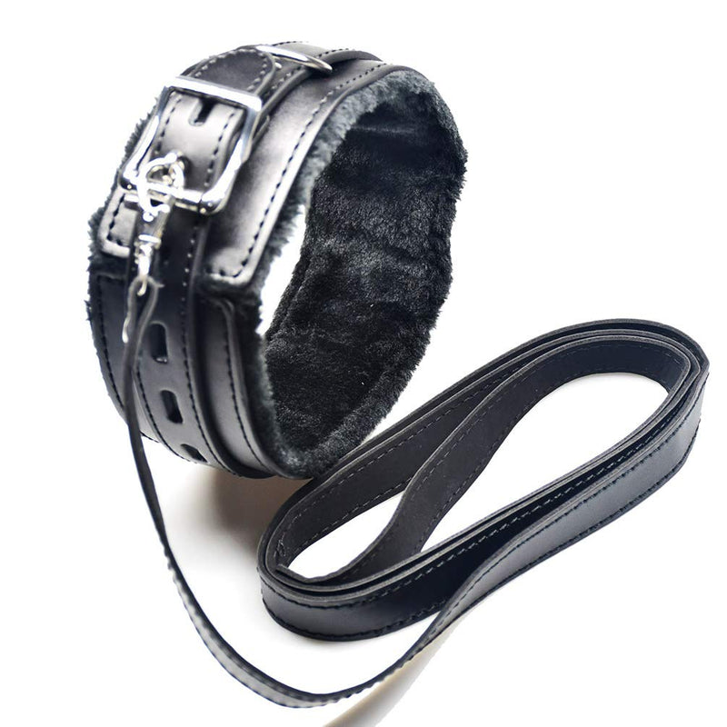 Hxiu Black General Faux Leather Soft Padded Choker Collar With Detachable Leash (Thick) Thick - PawsPlanet Australia