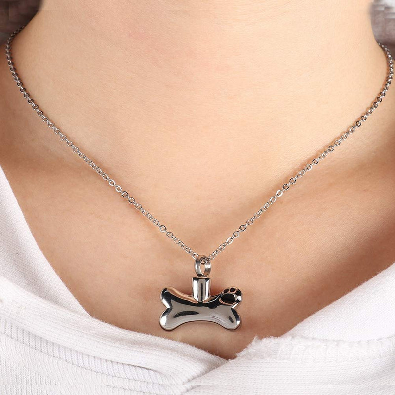 [Australia] - Plain Dog Bone Memorial Cremation Urn Necklace for Ashes Christian Dog Lost Urn Jewelry Memorial Ash Jewelry Pendant Keepsake Pet Dog Lost Jewelry Stainless Steel One Piece in Silver 