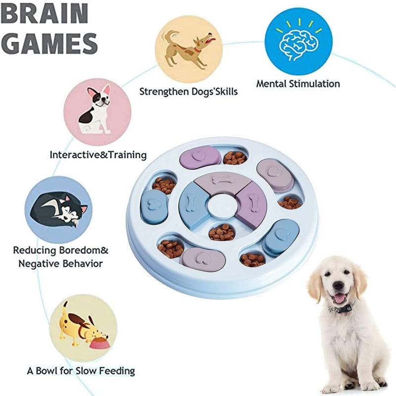 Elezenioc Dog Puzzle Slow Feeder Toy,Puppy Treat Dispenser Slow Feeder Bowl Dog Toy,Dog Brain Games Feeder with Non-Slip, Improve IQ Puzzle Bowl for Puppy (Blue) Blue - PawsPlanet Australia