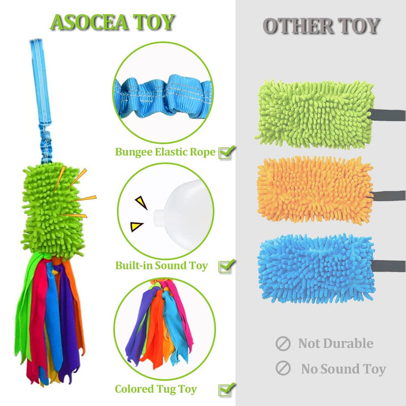 ASOCEA Dog Rope Tug Toy Squeaky Bungee Dog Toy Interactive Chasing Pull Toy Outdoor Training Chew Toy for Small Medium Dog Puppy Training Playing Exercise - PawsPlanet Australia