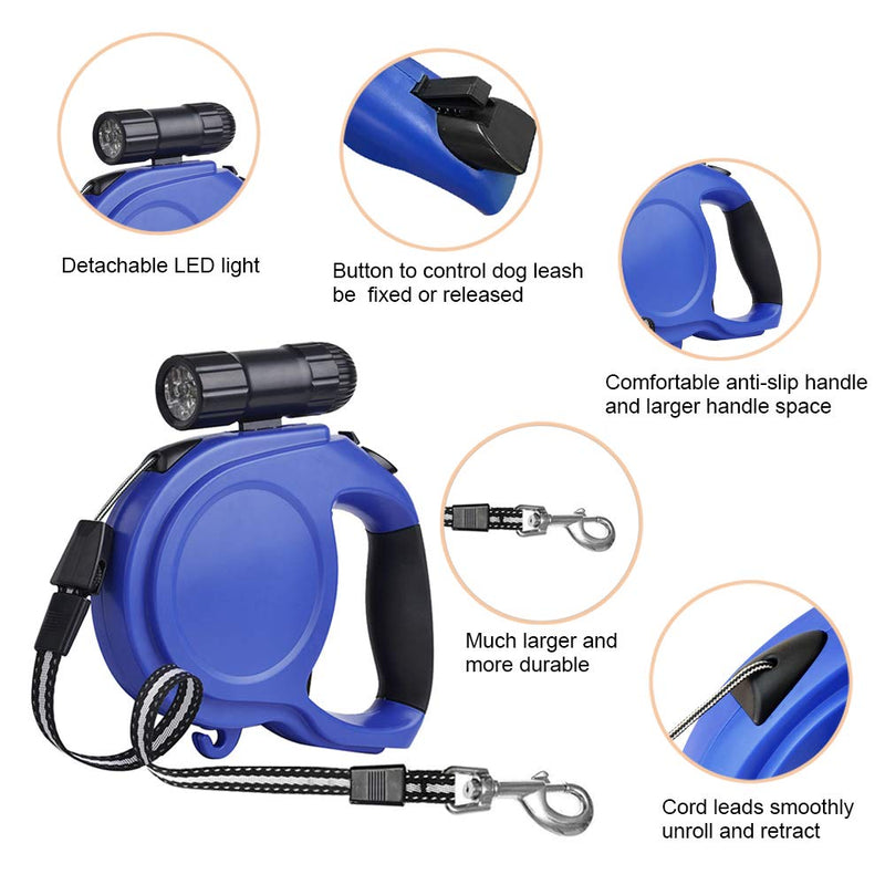 Laxus Retractable Dog Lead, 8M(26 Feet) Easy One Button Brake & Lock Extendable Dog Leash with LED Flashlight for Small to Large Dogs up to 110lbs(50KG) Blue - PawsPlanet Australia