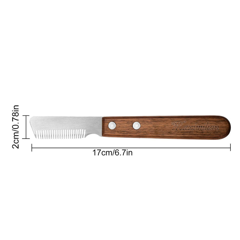 Dog trimming knife with wooden handle for dull dogs, rough-haired dachshund, fine top coat terrier, medium stripping knife, brown right-handed trimming knife, pet grooming tool for pet pet undercoat - PawsPlanet Australia