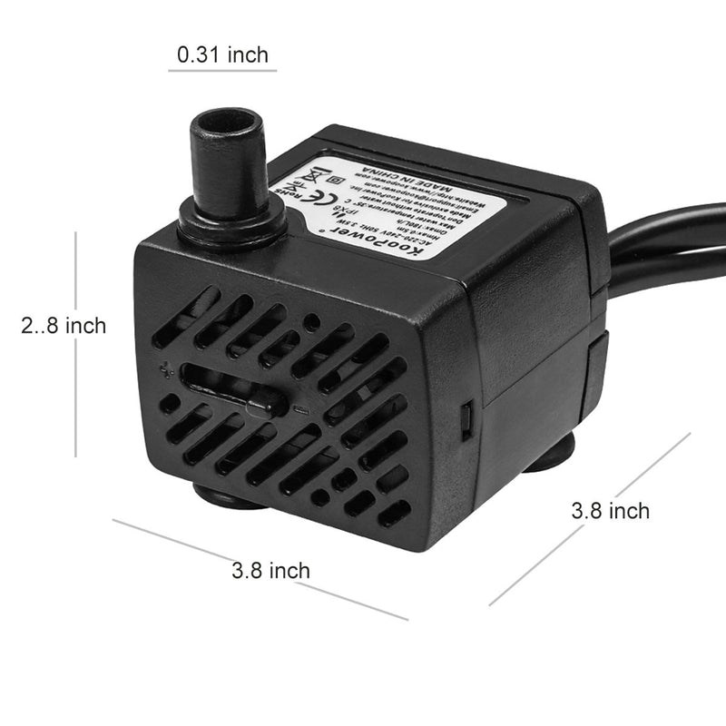 KooPower Water Fountain Pump with 4 LED Light Super Silent Small Submersible Water Pump (180L/H 3.5W) 50GPH for Fish Tank, Aquarium - PawsPlanet Australia