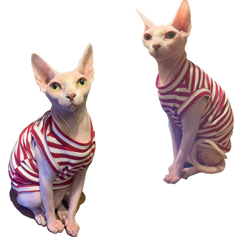 [Australia] - HOFUNMO Hairless Cat Cotton Clothes, Sphynx Breathable Summer T-Shirts Stripe Vest Pet Clothes, Soft Skin-Friendly Cats & Small Dogs Apparel Pajamas Medium Red Sleeveless 
