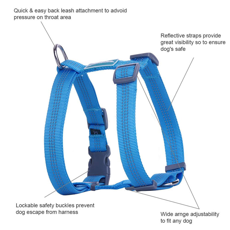 ThinkPet Reflective Adjustable Comfort Nylon Dog Halter Harness, Easy On and Off, No Choke Dog Walking Harness S Blue - PawsPlanet Australia