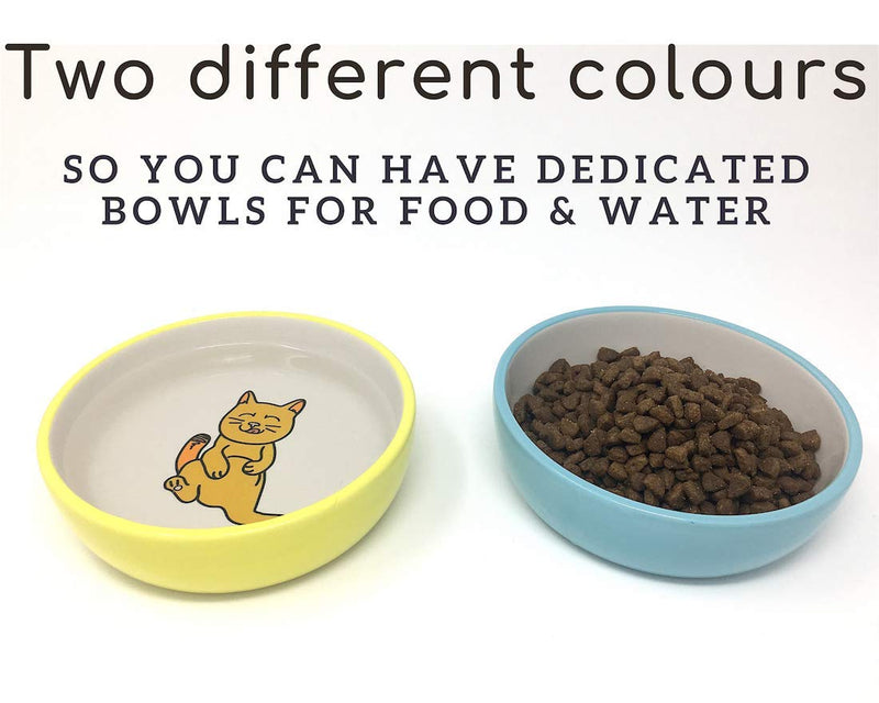 Mishi 2 x CERAMIC Cat Bowls 2 Pet Bowls for Feeding & Water - Cat Food Bowl Set of 2 - Dishes Prevent Whisker Fatigue - PawsPlanet Australia