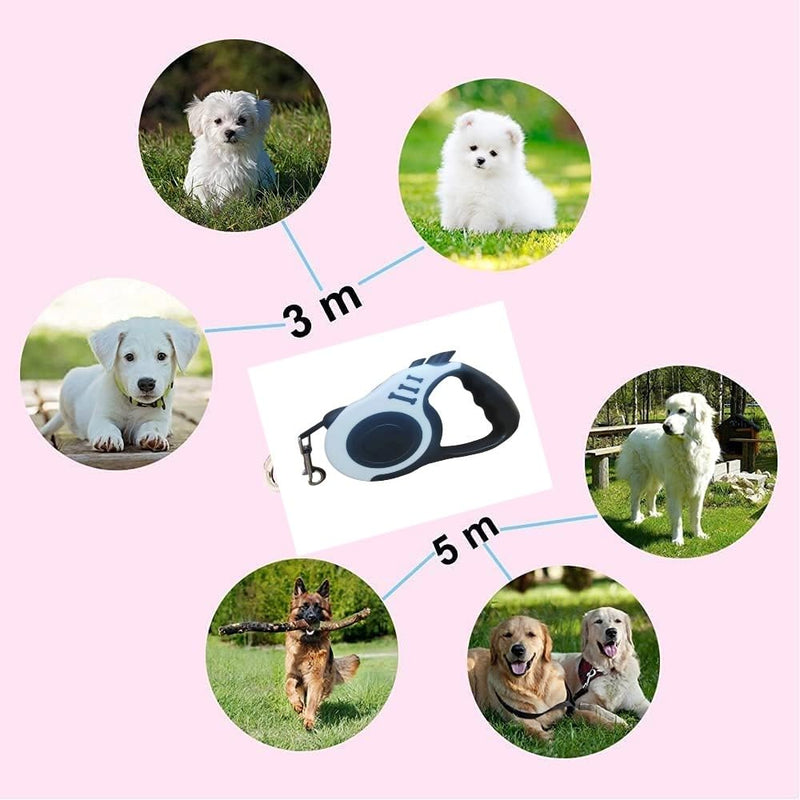 Rolling Leashes for Dogs Non-Slip Soft Rubber Handle Tangle-Free Extendable Dog Leash 5M Long Retractable Dog Leash Pet Lead Automatic Extendable Dog Training Leash for Small-White - PawsPlanet Australia