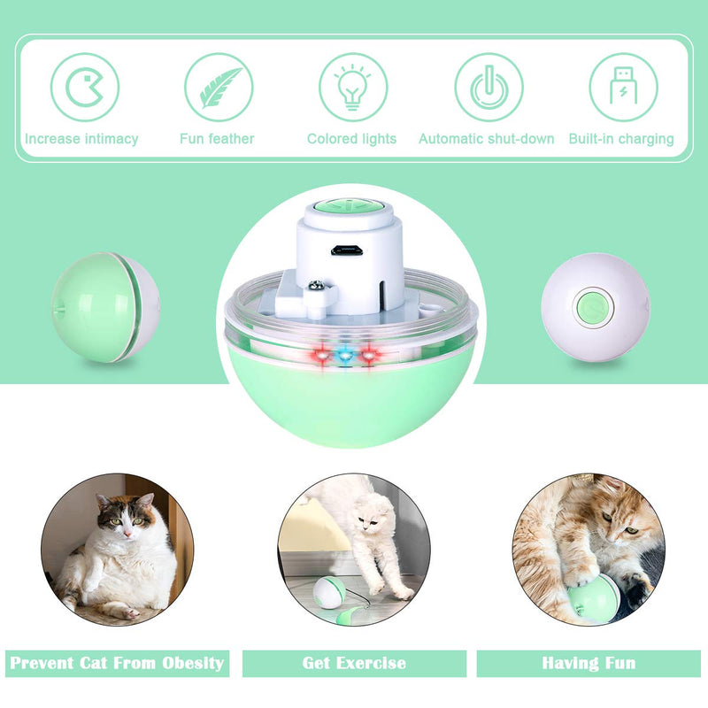 Fairwin Cat Toys for Indoor Cats, Interactive Cat Toy Ball with LED Light and Catnip Toys for Cats Kitten Funny Chaser Roller Auto 360 Degree Self-Rotating & USB Rechargeable GreenWhite - PawsPlanet Australia