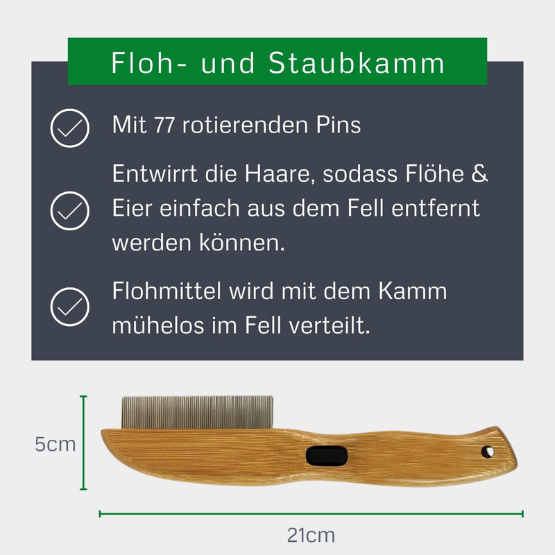 BAMBOO GROOM Flea Comb I Flea comb with 77 rotating pins I Bamboo comb for distributing flea medication I Dog brush for all coats I Brush for sensitive areas I Flea comb for cats and dogs Flea comb with 77 rotating pins - PawsPlanet Australia