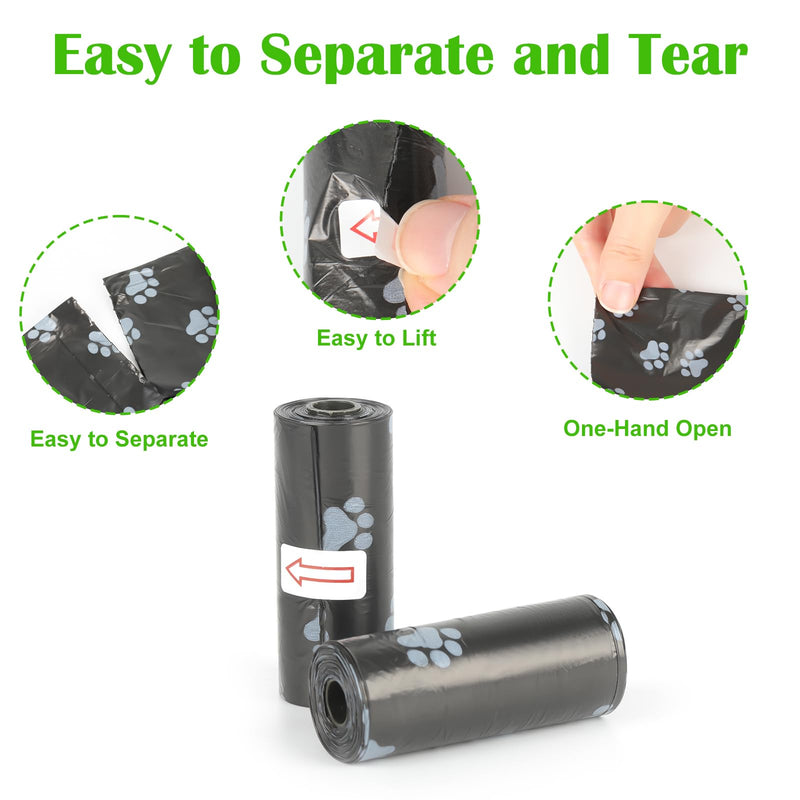 Dog Poop Bags 25 Rolls (375 Bags), Extra Thick and Leak-Proof 22 x 30CM, with Portable Dispenser Suitable for All Types of Pets (Gray) Gray - PawsPlanet Australia