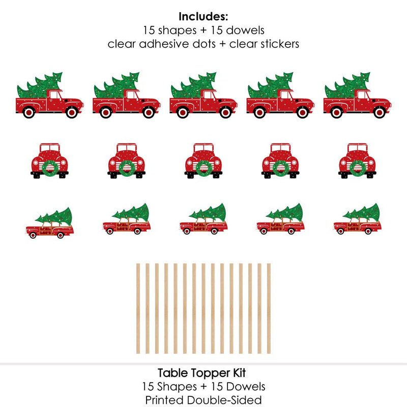 Big Dot of Happiness Merry Little Christmas Tree - Red Truck and Car Christmas Party Centerpiece Sticks - Table Toppers - Set of 15 - PawsPlanet Australia