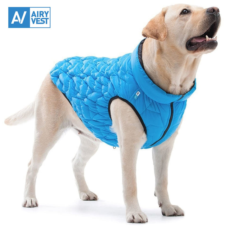 Dog Winter Coat UNI - Lightweight Reversible Warm Dog Jacket - Water Resistant Windproof Puffer Jacket - Insulated Dog Coats for Medium Dogs, Small & Large Dogs - Comfortable Dog Puffer Vest XS 28 - Chest: 14-16" Blue - Black - PawsPlanet Australia