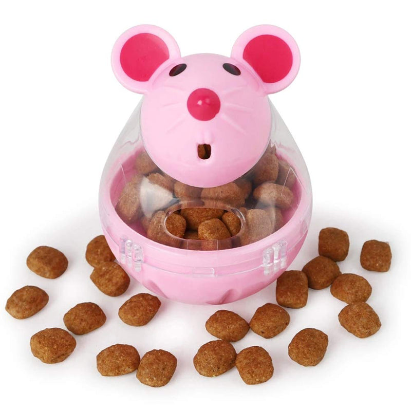 EUYuan 2 Pieces Interactive Cat Food Feeder, Cat Food Ball Dispenser Cat Treat Toy Feeder IQ Treat Training Mouse Shape Tumbler for Kitten Puppy Playing (Pink, White) - PawsPlanet Australia