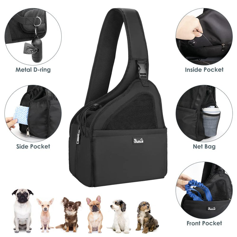 Eyein Pet Puppy Sling Carrier, Up to 6 -15.8lbs Hand Free Cat Dog Papoose, Hard Bottom Support Small Animal Travel Tote Bags with Breathable Mesh Adjustable Padded Strap Safety Belt Machine Washable Black For Pets under 3.5kg /7.7lbs - PawsPlanet Australia