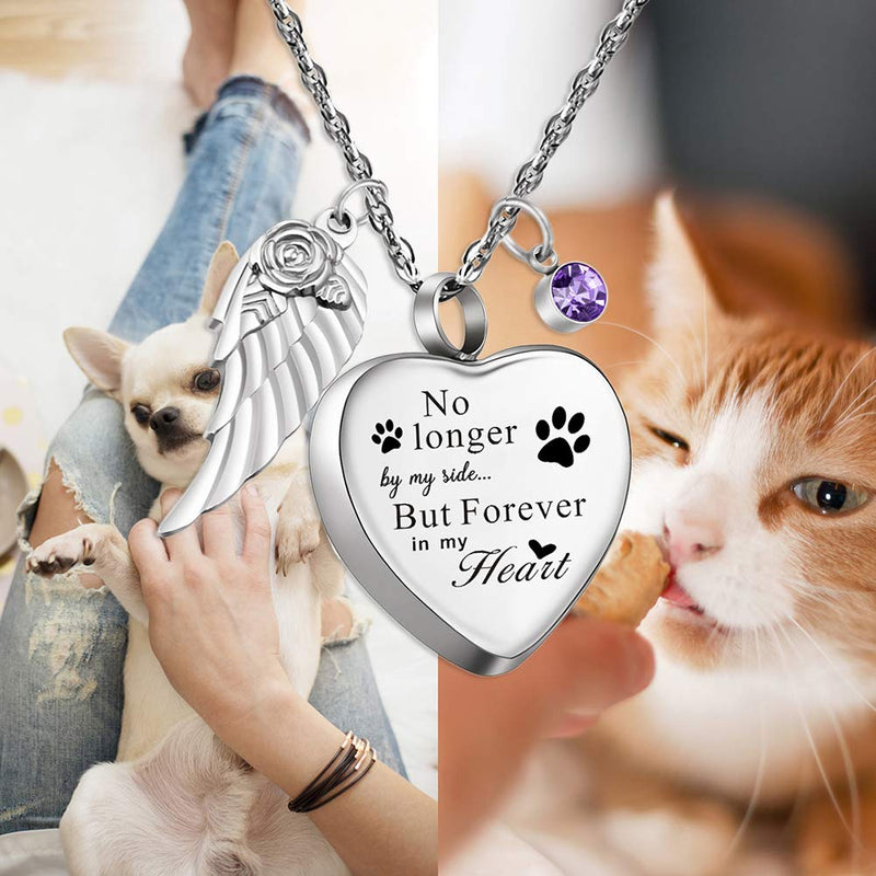 Cremation Necklace for Pet with Angel Wing Urn Necklace for Dog Cat Paw Print Memorial Ashes Jewelry with Filling Kit-No Longer by My Side, But Forever in My Heart No longer by my side - PawsPlanet Australia