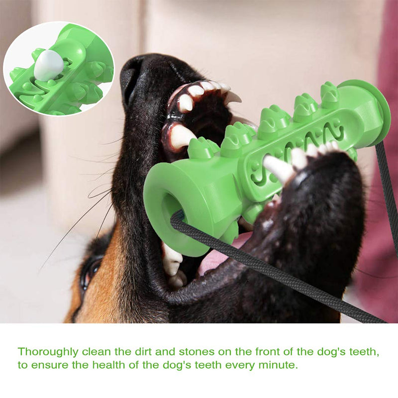 Double Suction Cup Dog Toy, Puppy Chew Toys for Boredom,Self-playing Pet Molar Bite Dog Tug Chewer, Indestructible Teeth Cleaning Pulling Training Tugger, Green Dark Green - PawsPlanet Australia