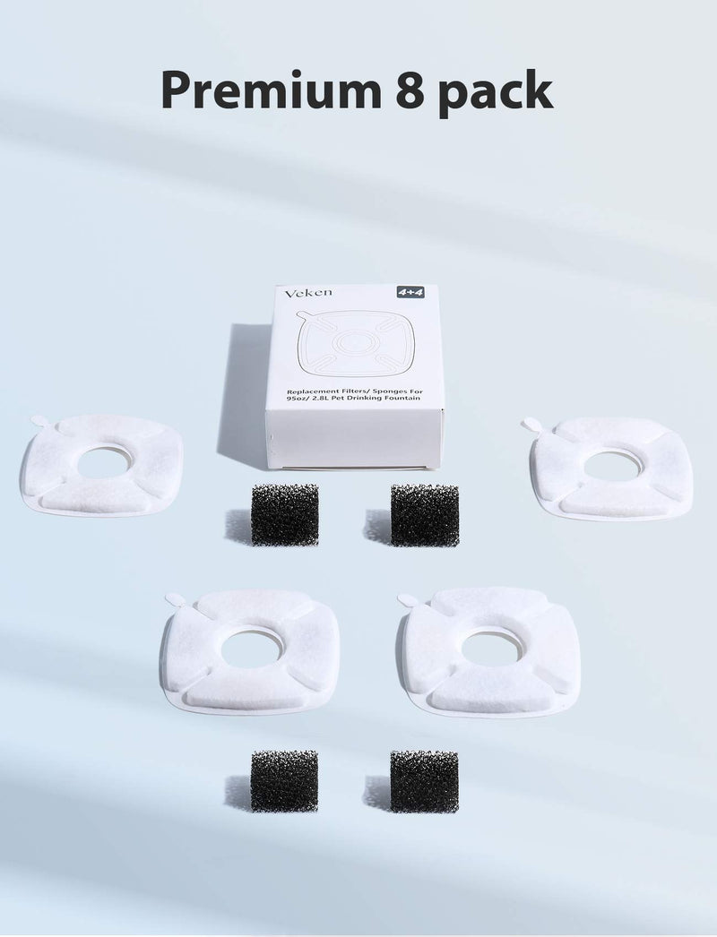 Veken Replacement Filters & Replacement Pre-Filter Sponges for 95oz/2.8L Automatic Pet Fountain Cat Water Fountain Dog Water Dispenser 8 Pack - PawsPlanet Australia