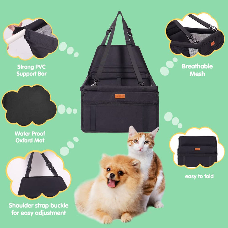 SWIHELP Pet Car Booster Seat Travel Carrier Cage, Oxford Breathable Folding Soft Washable Travel Bags for Dogs Cats Small Pet Black - PawsPlanet Australia