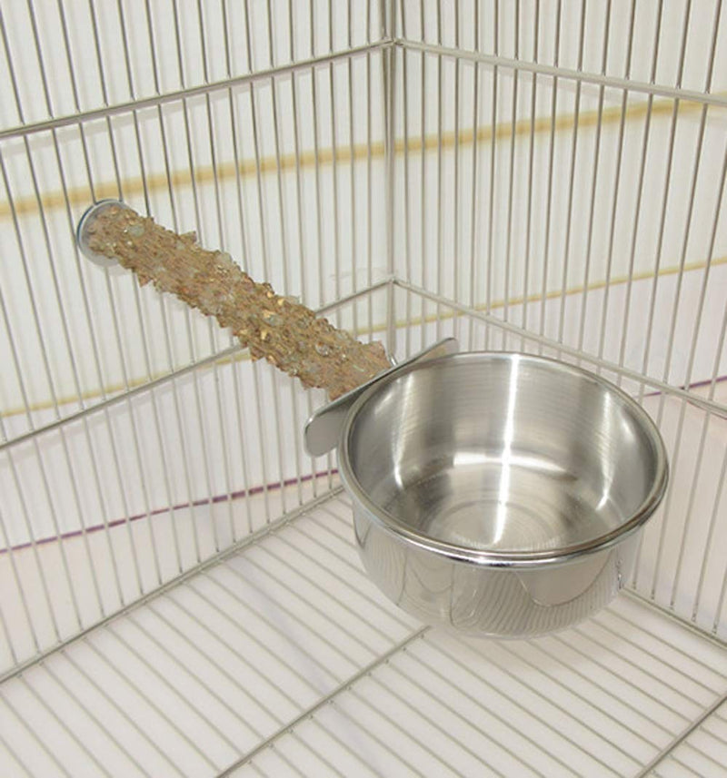 [Australia] - Rluii Parrot Bird Natural Wood Stand Perch Swing/Stainless Steel Parrot Cup/Parrot Parakeet Cockatiel Cage Food Box Water Cup Stainless Steel Pet Bird Feeding Feeder Bowl Birdcage Accessories 