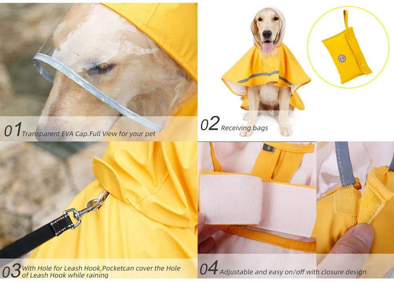 Reflective Dog Raincoat with Hood & Harness Hole for Small Medium Large Dog Puppy, Waterproof Hoodie Rain Jacket Poncho Clothes with Storage Bag,Magic Tape Closure Adjustable, Easy to Use X-Small Blue - PawsPlanet Australia