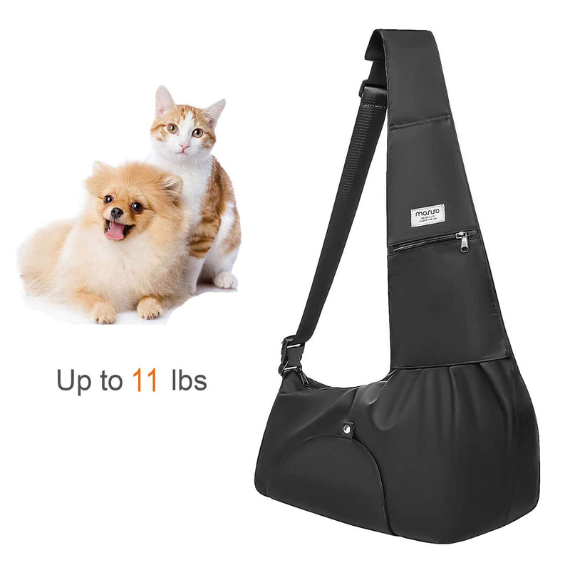 MOSISO Dog Cat Carrier Sling Bag,Pet Carrier Curved Zipper Tote Bag Hands Free Adjustable Strap Puppy Travel Shoulder Bag with Safety Belt Padded Bottom Support for Small Pets Outdoor Travelling,Black - PawsPlanet Australia