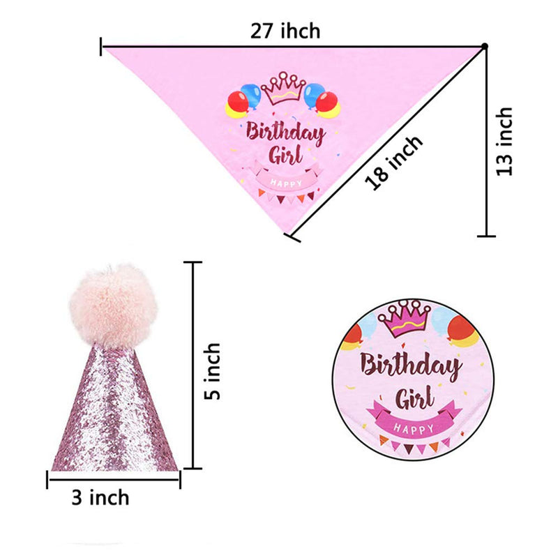 YUET Dog Cat Pet Happy Birthday Bandana Neckerchief Scarfs Bow Ties & Cute Adorable Hat Headwear for Girls Dogs,Fancy Dress Scarf for Party Supplies,Outfit Gift Decorations Banner Set Puppy (Pink) Pink - PawsPlanet Australia
