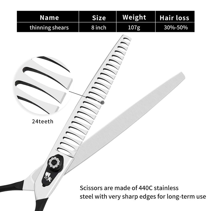 [Australia] - 8.0" Pet Grooming Scissors,Straight Scissors/Curved Scissors/Thinning Shears,Made of Japanese 440C Stainless Steel, Strong and Durable/Very Sharp for Pet Groomer or Family DIY Use C - Thinning Shears 