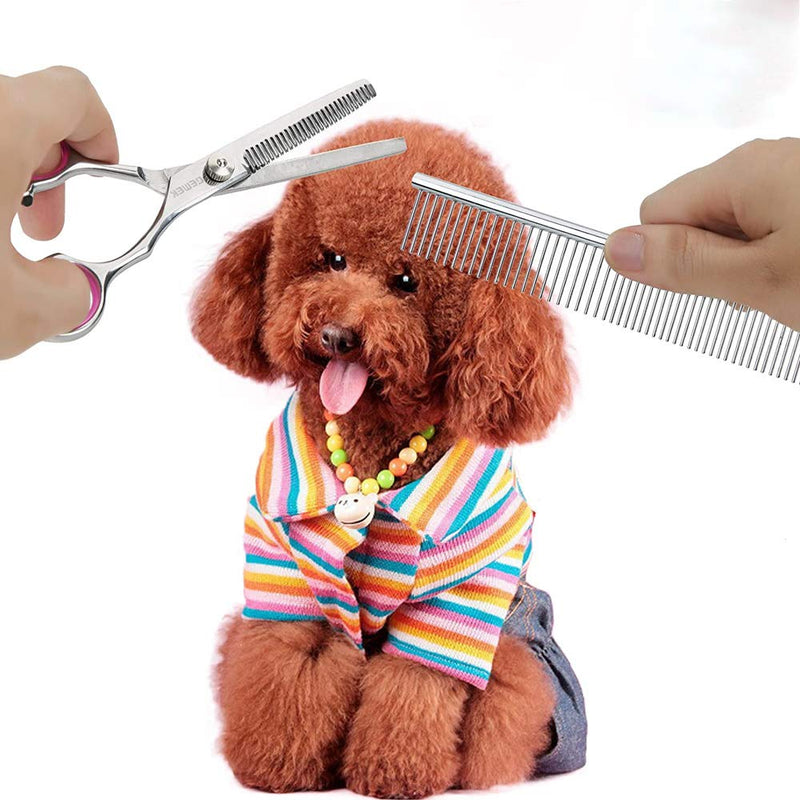 4 Pack Pet Grooming Kit(Straight and Dental Shears), Stainless Steel Pet Trimmer Kit, Hairdressing Tools for Pet Hair Trimming, with Pet Grooming Comb, for Cat Dog and More Pets - PawsPlanet Australia