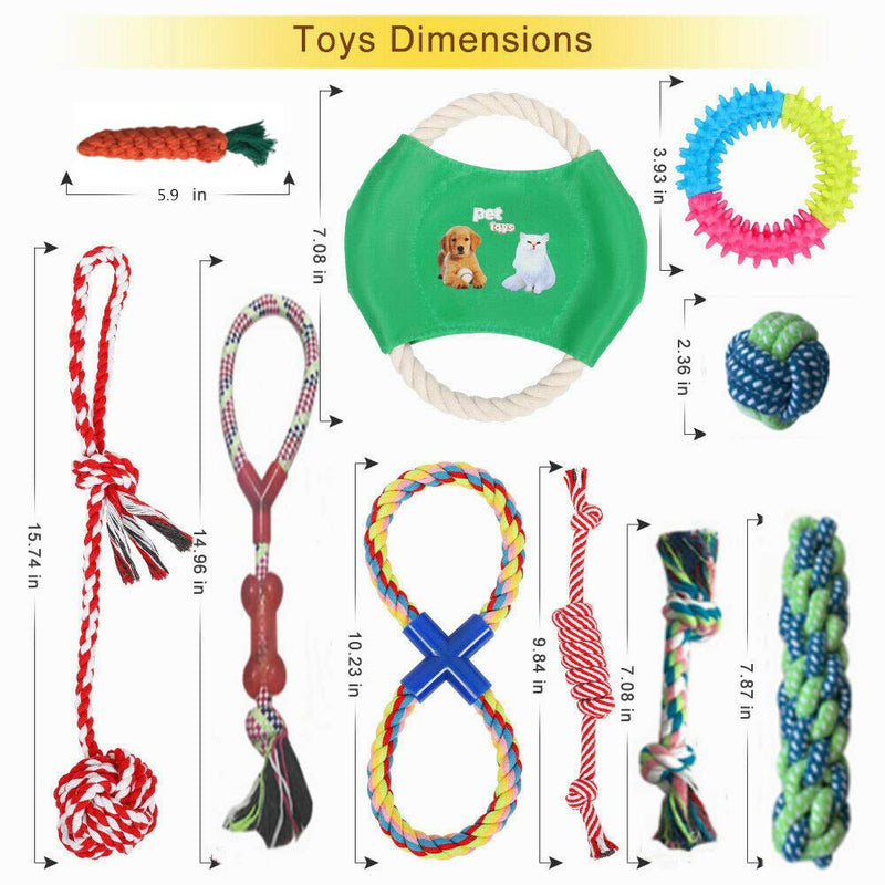 Dog Rope Toys, 10pcs Durable Chase Knots Cotton Doy, Puppy Chew Boredom Anxiety Teething Set for Small Medium Large Pets Gift Sets - PawsPlanet Australia