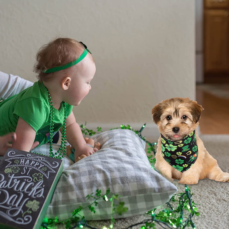 DaFuEn St. Patrick's Day Dog Bandana Holiday Pet Puppy Triangle Bibs Scarf Accessories for Small Medium Large Dogs Cats Bandanas for Birthday Gift 2 Pack Green & Black - PawsPlanet Australia
