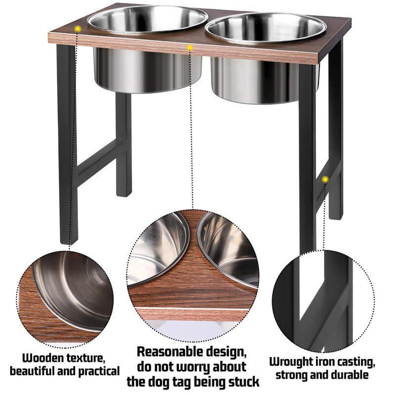 AISHNA Elevated Dog Bowl Iron Stand Large, Raised Dog Pet Feeder Iron Wooden Stand with 2 Removable Stainless Steel Bowls, Perfect for Large Dogs - PawsPlanet Australia