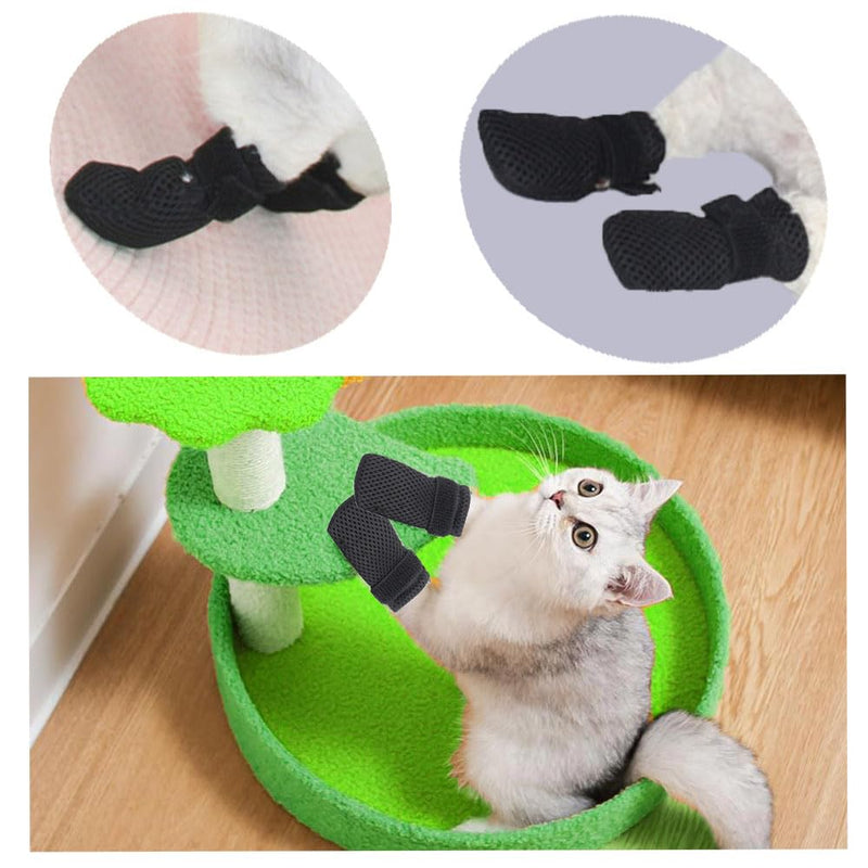 Changyeah 4 x Adjustable Cat Boots Mesh Leg Protector for Cats Cat Bathing Shoes Ma Breathable Socks for Cats Anti-Scratch Shoes (Black) - PawsPlanet Australia