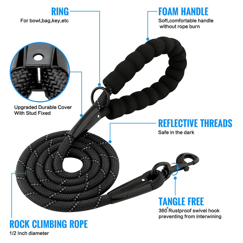 Plutus Pet Heavy Duty Rope Dog Leash with Comfortable Padded Handle, Highly Reflective Strong Sturdy 4/5/6 FT Dog Leash for Small Medium Large Dogs(1/2"×4', Black) 1/2"×4' - PawsPlanet Australia