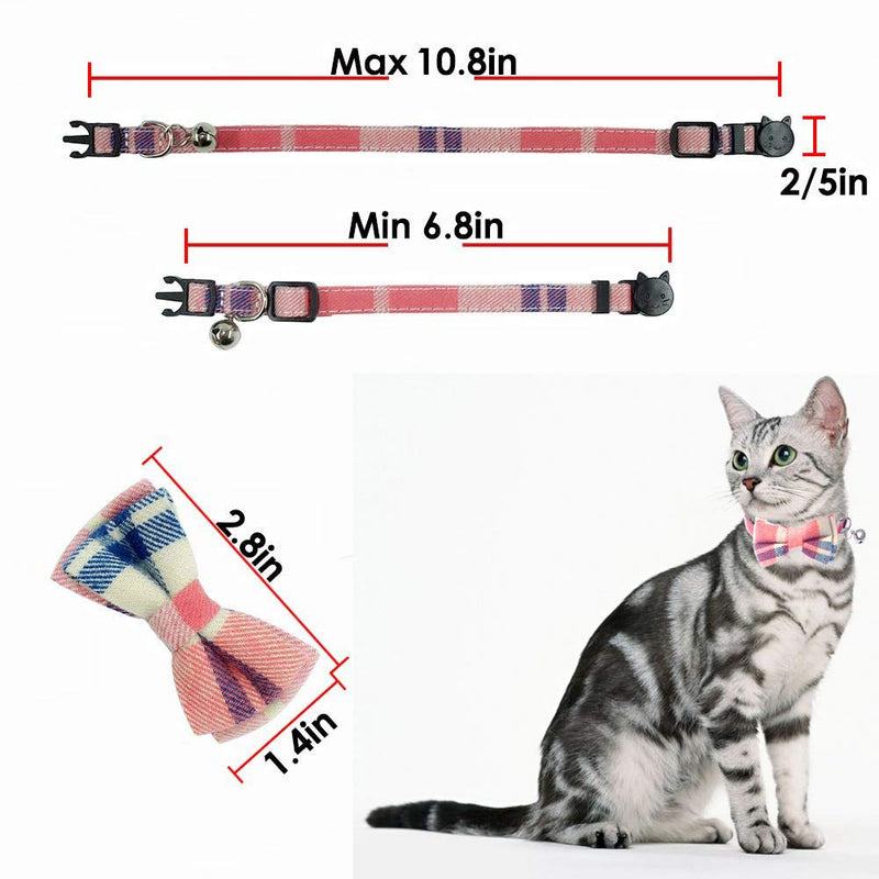 [Australia] - Adjustable Cat Collar Breakaway with Cute Bow Tie and Bell for Kitty Safety Pet Cat Collars Blue+Pink 