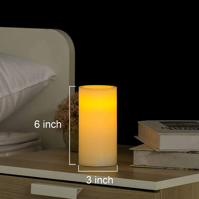 Amagic 3" x 6" Wax Flameless Candles, Battery Operated Flickering LED Pillars with 2 Remote Controls and Timers, Amber Yellow Glow, Long-Lasting, Indoor, Ivory, Set of 2 3" x 6" - PawsPlanet Australia