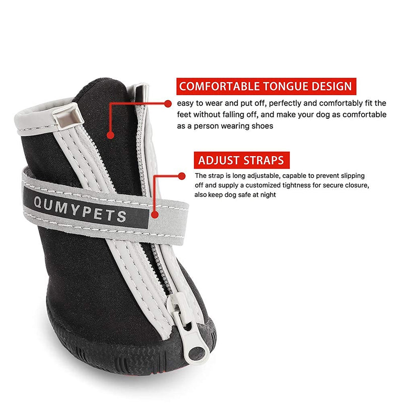 QUMY Dog Shoes for Small Dogs Boots for Hot Pavement Winter Snow Booties for Puppy with Reflective Strip Anti-Slip Rubber Sole 4PCS size 1: 1.29"x0.98"(L*W) Black - PawsPlanet Australia