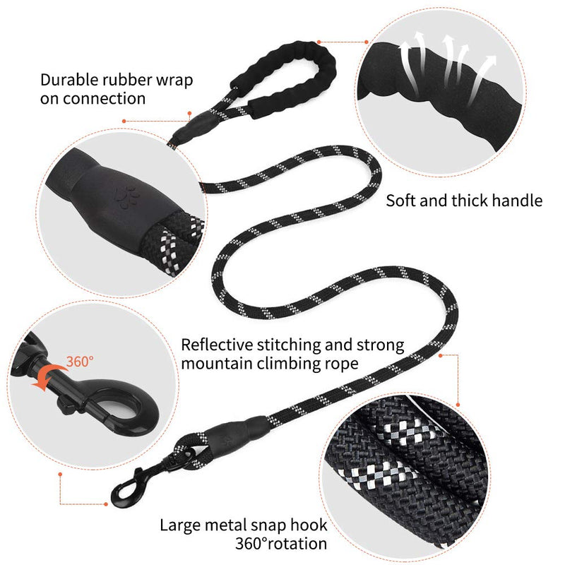 EASTLION Rope Dog Lead Strong with Soft Padded Handle,5FT Dog Training Leash Nylon Durable Reflective Threads for Small Medium Large Dogs(Black) Black - PawsPlanet Australia