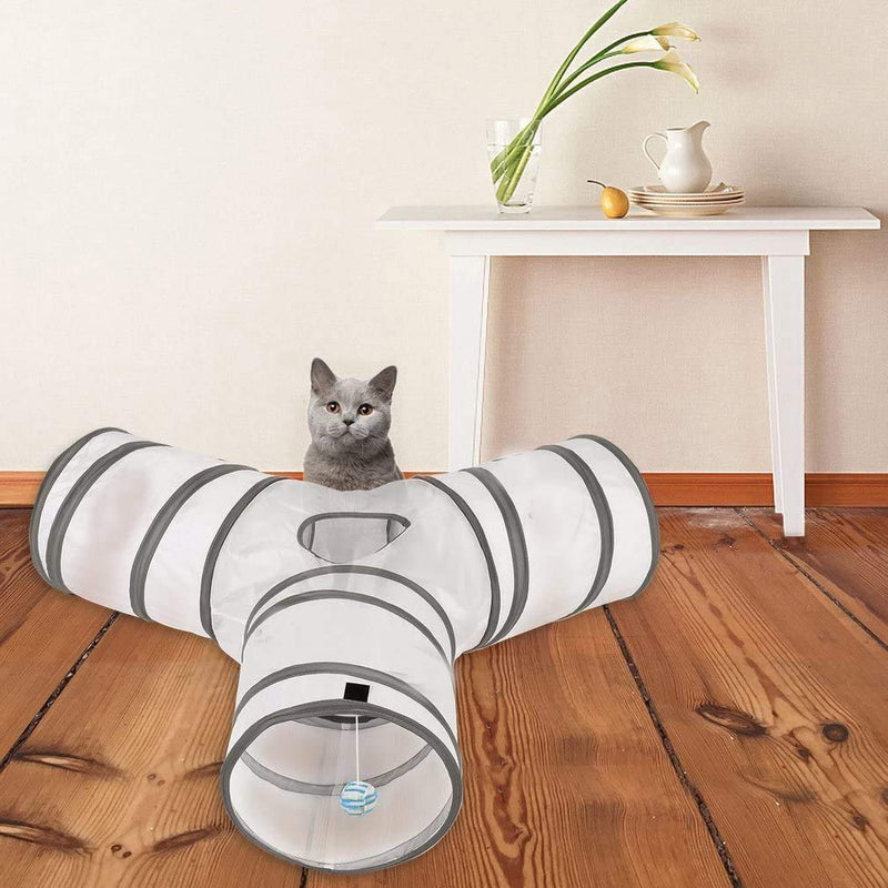 MFEI Rabbit Toys, Cat Tunnels 3 Way Cat Tunnel Rabbit Toys Crinkle Collapsible Tube Toy Tunnel for Cats Rabbits, Dogs, pets white - PawsPlanet Australia