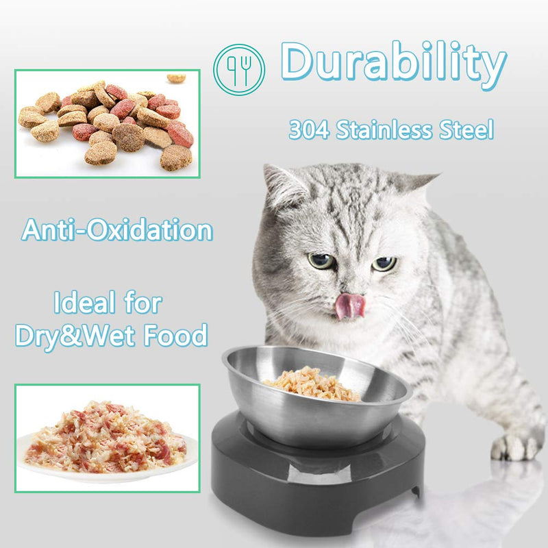 Raised Cat feeding Bowl, Stainless Steel Cat Food Dish Elevated with Non-Slip Stand, Tilted 15° Anti Vomiting Cat Bowl Designed for Kitty Kitten Adult Pet Whisker Fatigue Dishwasher Safe - PawsPlanet Australia