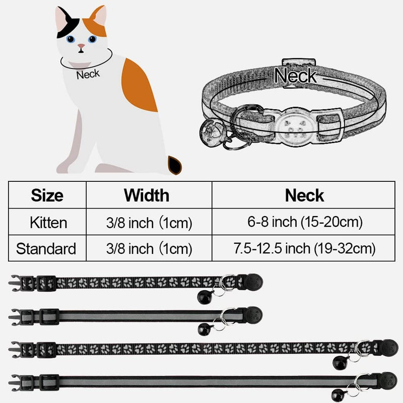 Taglory Reflective Cat Collar with Bell and Safety Release, 2-Pack Girl Boy Pet Kitten Collars Adjustable 15-20cm Black 15-20cm (Pack of 2) - PawsPlanet Australia