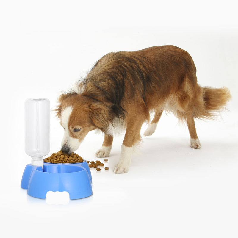 [Australia] - UEETEK Dual Pets Bowls,Detachable Stainless Steel Dog Bowl with Non-slip No Spill Base,Pets Food Water Bowl Feeder with Automatic Water Bottle for Small Medium Dogs Cats 